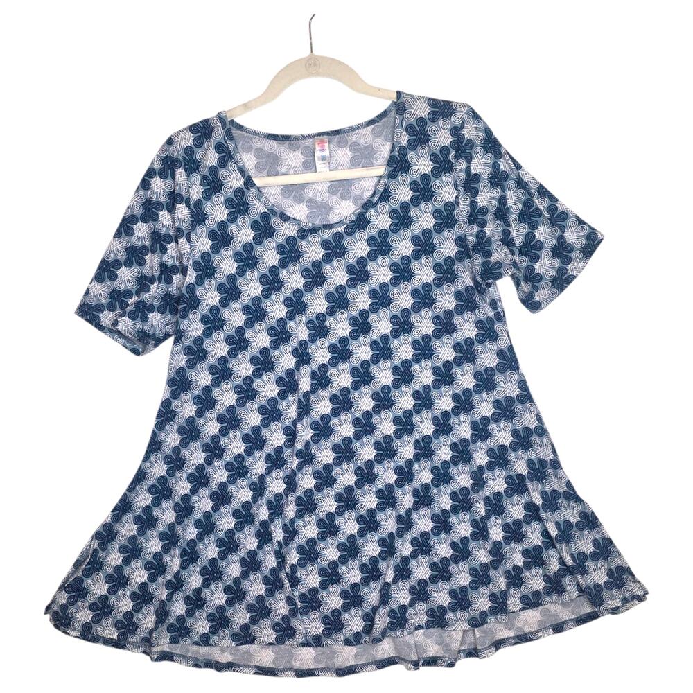 LuLaRoe Perfect T Small Navy White Geometric Scroll Soft Swing Tunic Tee Top